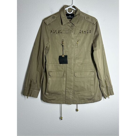 NWT Sofie Schnoor Women’s Green Cotton Parka Métal Stars Trim Sz 40 EU/ 4 US - Picture 1 of 16